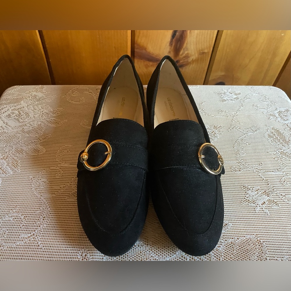 Liz Claiborne Black and Gold  Suede Loafers Size 7.5